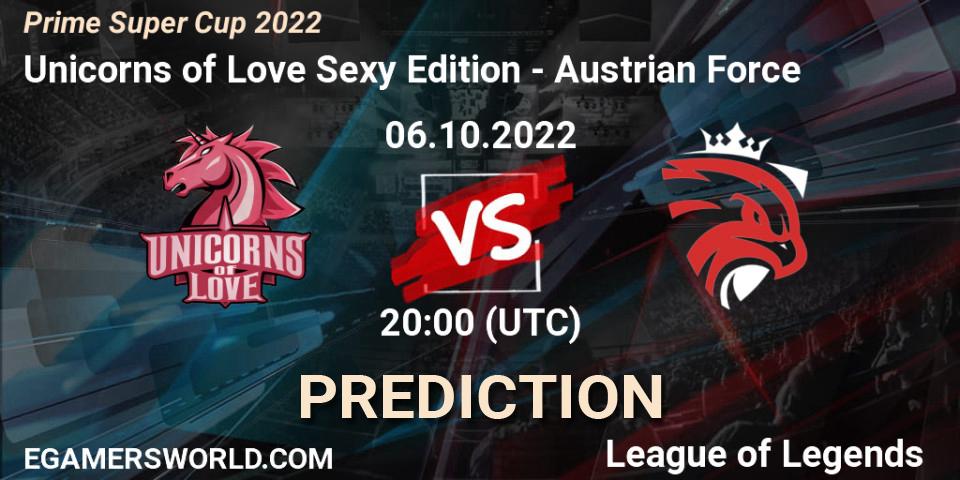 Unicorns of Love Sexy Edition vs Austrian Force: Match Prediction. 06.10.2022 at 20:00, LoL, Prime Super Cup 2022