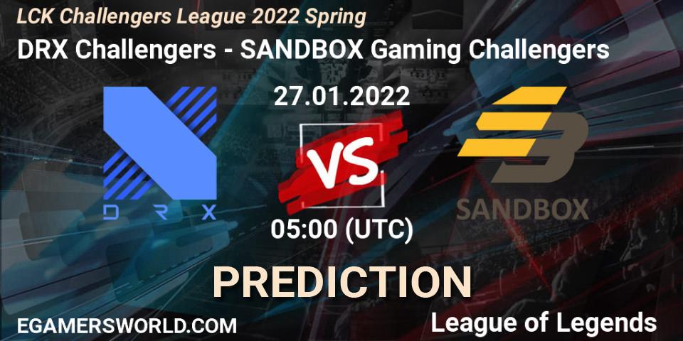 DRX Challengers vs SANDBOX Gaming Challengers: Match Prediction. 27.01.2022 at 05:00, LoL, LCK Challengers League 2022 Spring