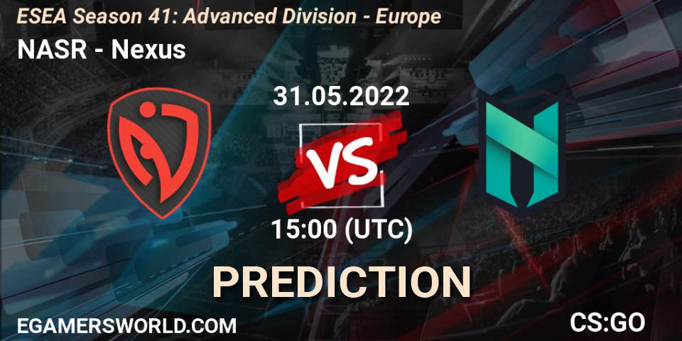 NASR vs Nexus: Match Prediction. 31.05.2022 at 15:00, Counter-Strike (CS2), ESEA Season 41: Advanced Division - Europe