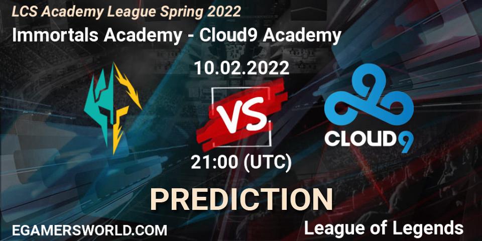 Immortals Academy vs Cloud9 Academy: Match Prediction. 10.02.2022 at 21:00, LoL, LCS Academy League Spring 2022