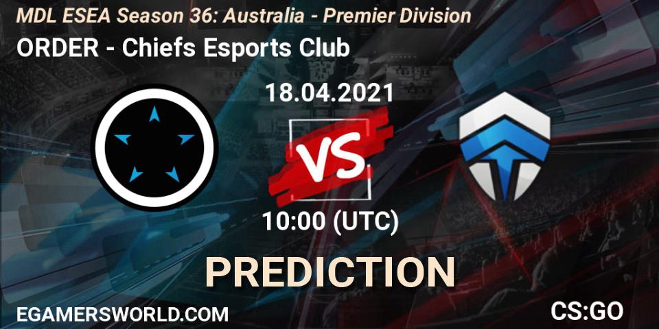 ORDER vs Chiefs Esports Club: Match Prediction. 18.04.2021 at 10:00, Counter-Strike (CS2), MDL ESEA Season 36: Australia - Premier Division