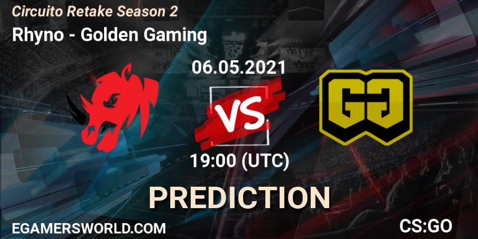 Rhyno vs Golden Gaming: Match Prediction. 06.05.2021 at 19:00, Counter-Strike (CS2), Circuito Retake Season 2