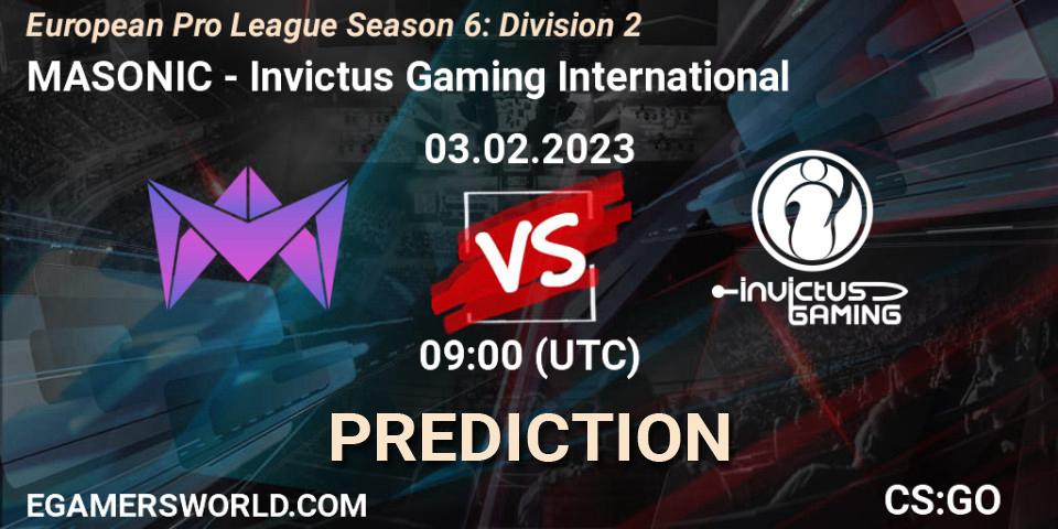 MASONIC vs Invictus Gaming International: Match Prediction. 03.02.23, CS2 (CS:GO), European Pro League Season 6: Division 2