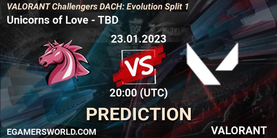 Unicorns of Love vs TBD: Match Prediction. 23.01.2023 at 20:00, VALORANT, VALORANT Challengers 2023 DACH: Evolution Split 1