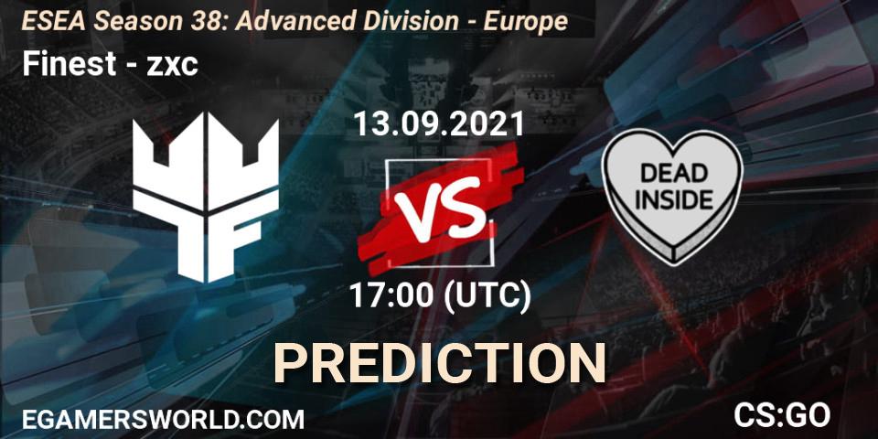Finest vs zxc: Match Prediction. 13.09.2021 at 17:00, Counter-Strike (CS2), ESEA Season 38: Advanced Division - Europe