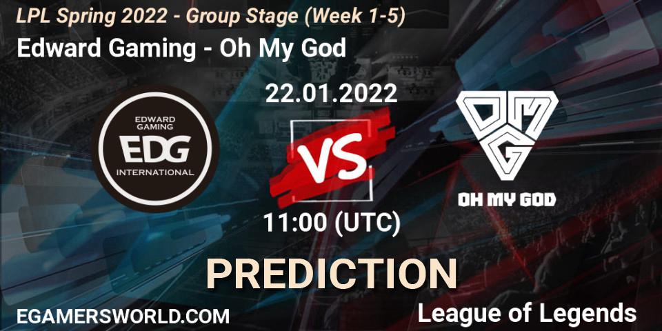 Edward Gaming vs Oh My God: Match Prediction. 22.01.2022 at 11:45, LoL, LPL Spring 2022 - Group Stage (Week 1-5)