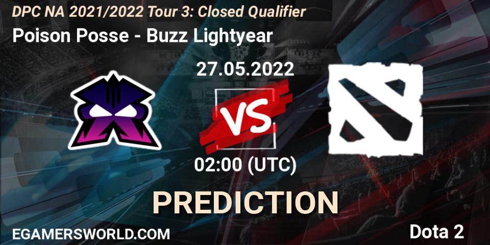 Poison Posse vs Buzz Lightyear: Match Prediction. 27.05.2022 at 02:00, Dota 2, DPC NA 2021/2022 Tour 3: Closed Qualifier