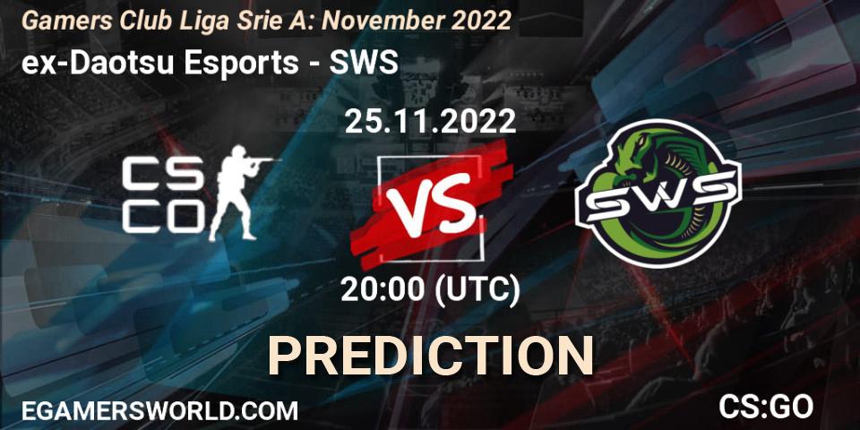 ex-Daotsu Esports vs SWS: Match Prediction. 25.11.2022 at 23:00, Counter-Strike (CS2), Gamers Club Liga Série A: November 2022