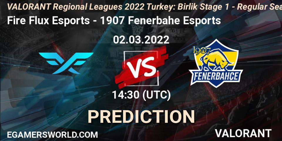 Fire Flux Esports vs 1907 Fenerbahçe Esports: Match Prediction. 02.03.2022 at 14:30, VALORANT, VALORANT Regional Leagues 2022 Turkey: Birlik Stage 1 - Regular Season