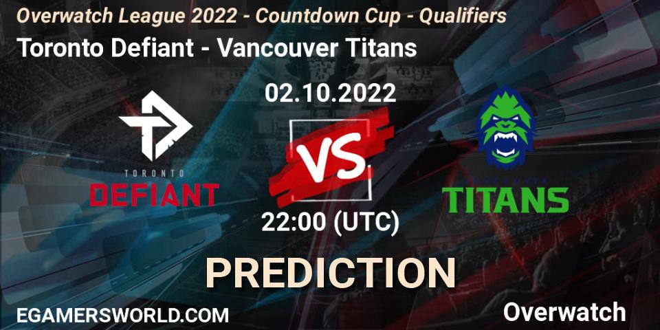 Toronto Defiant vs Vancouver Titans: Match Prediction. 02.10.2022 at 22:20, Overwatch, Overwatch League 2022 - Countdown Cup - Qualifiers