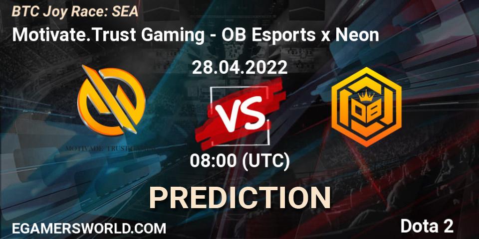 Tiger God vs OB Esports x Neon: Match Prediction. 28.04.2022 at 08:06, Dota 2, BTC Joy Race: SEA