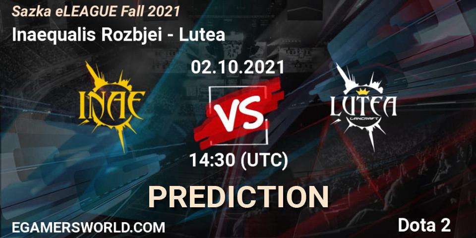 Inaequalis Rozbíječi vs Lutea: Match Prediction. 02.10.2021 at 12:27, Dota 2, Sazka eLEAGUE Fall 2021
