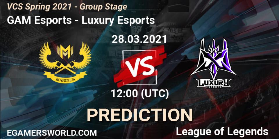 GAM Esports vs Luxury Esports: Match Prediction. 28.03.2021 at 12:00, LoL, VCS Spring 2021 - Group Stage