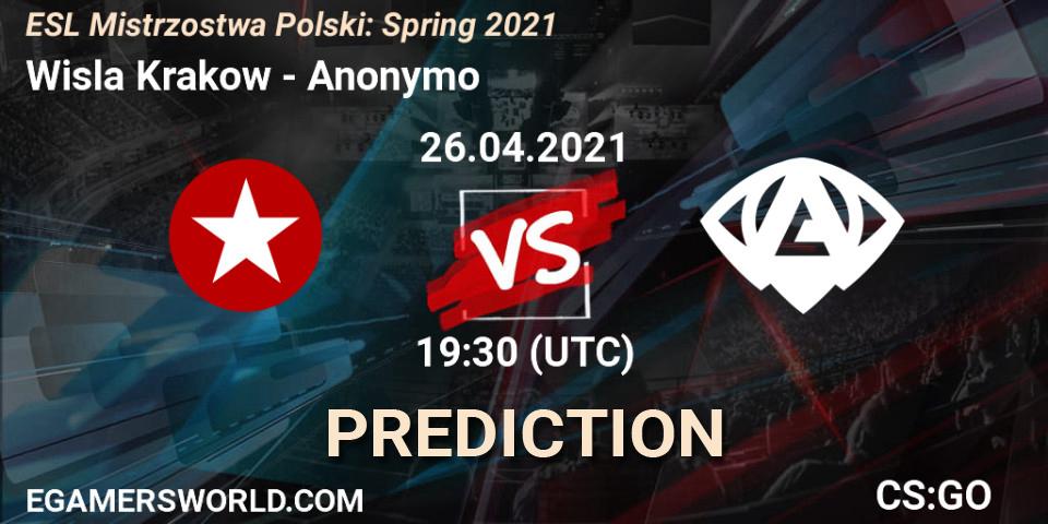 Wisla Krakow vs Anonymo: Match Prediction. 26.04.2021 at 19:45, Counter-Strike (CS2), ESL Mistrzostwa Polski: Spring 2021
