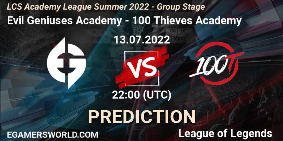 Evil Geniuses Academy vs 100 Thieves Academy: Match Prediction. 13.07.2022 at 22:00, LoL, LCS Academy League Summer 2022 - Group Stage