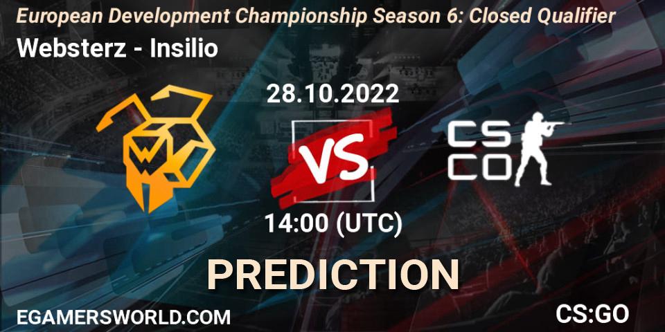 Websterz vs Insilio: Match Prediction. 28.10.2022 at 14:00, Counter-Strike (CS2), European Development Championship Season 6: Closed Qualifier