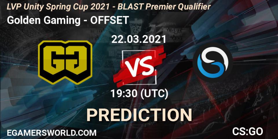 Golden Gaming vs OFFSET: Match Prediction. 22.03.2021 at 19:30, Counter-Strike (CS2), LVP Unity Cup Spring 2021 - BLAST Premier Qualifier
