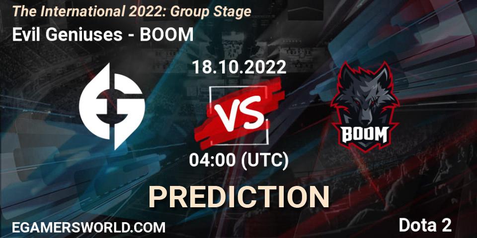 Evil Geniuses vs BOOM: Match Prediction. 18.10.2022 at 04:32, Dota 2, The International 2022: Group Stage