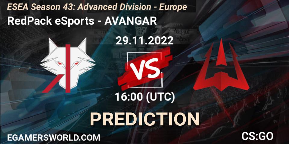 RedPack eSports vs AVANGAR: Match Prediction. 29.11.22, CS2 (CS:GO), ESEA Season 43: Advanced Division - Europe