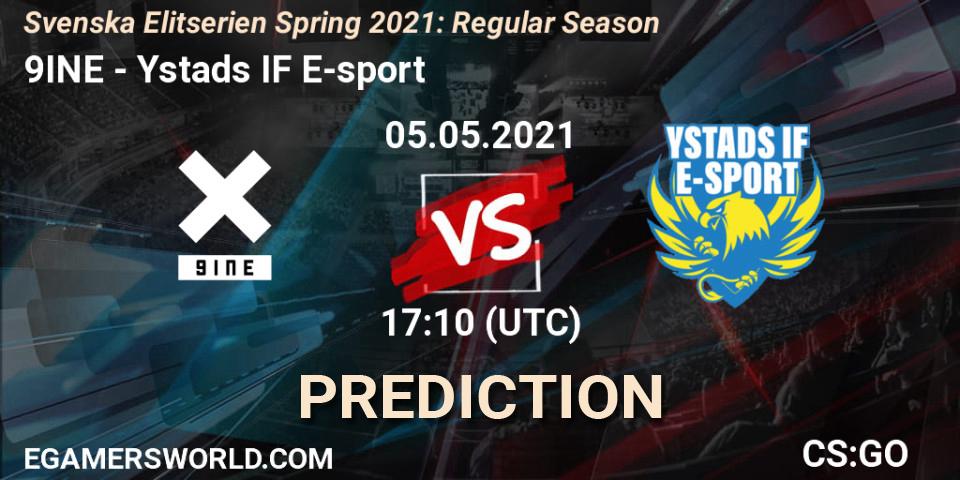 9INE vs Ystads IF E-sport: Match Prediction. 05.05.2021 at 17:10, Counter-Strike (CS2), Svenska Elitserien Spring 2021: Regular Season