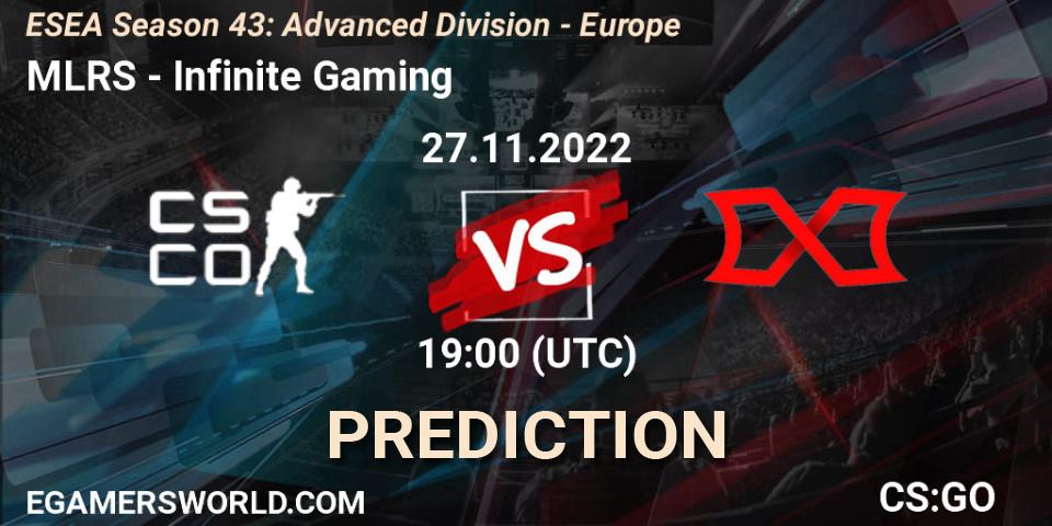 MLRS vs Infinite Gaming: Match Prediction. 02.12.2022 at 17:00, Counter-Strike (CS2), ESEA Season 43: Advanced Division - Europe