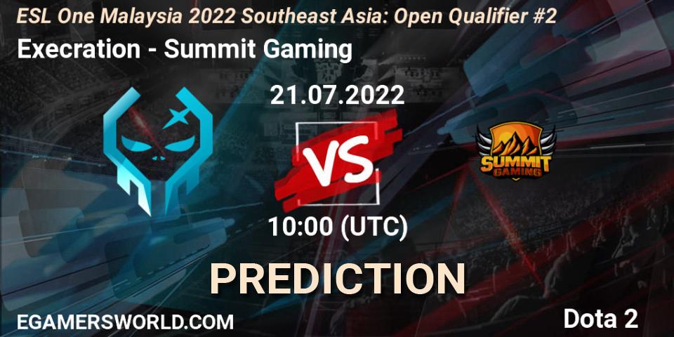 Execration vs Summit Gaming: Match Prediction. 21.07.2022 at 10:00, Dota 2, ESL One Malaysia 2022 Southeast Asia: Open Qualifier #2