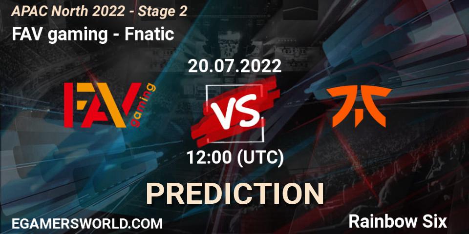 FAV gaming vs Fnatic: Match Prediction. 20.07.2022 at 12:00, Rainbow Six, APAC North 2022 - Stage 2