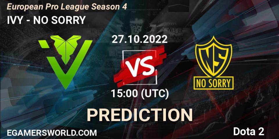IVY vs NO SORRY: Match Prediction. 27.10.2022 at 15:19, Dota 2, European Pro League Season 4