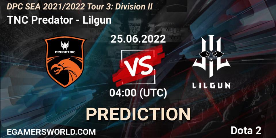 TNC Predator vs Lilgun: Match Prediction. 25.06.2022 at 04:00, Dota 2, DPC SEA 2021/2022 Tour 3: Division II