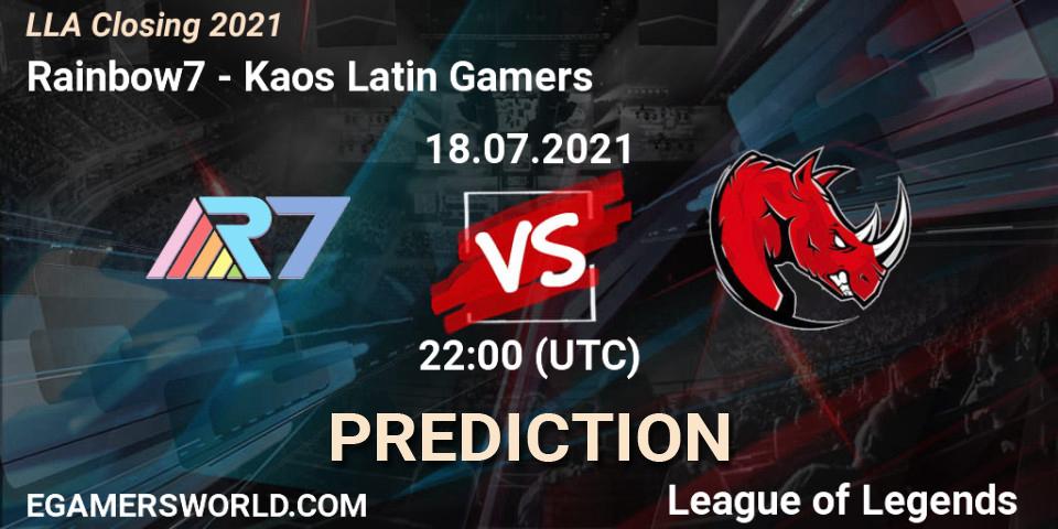 Rainbow7 vs Kaos Latin Gamers: Match Prediction. 18.07.21, LoL, LLA Closing 2021
