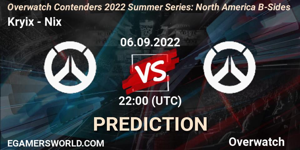 Kryix vs Nix: Match Prediction. 06.09.2022 at 22:30, Overwatch, Overwatch Contenders 2022 Summer Series: North America B-Sides