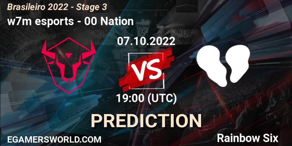w7m esports vs 00 Nation: Match Prediction. 07.10.2022 at 19:00, Rainbow Six, Brasileirão 2022 - Stage 3
