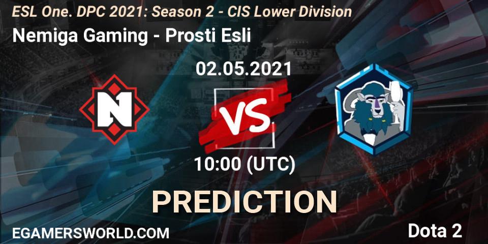 Nemiga Gaming vs Prosti Esli: Match Prediction. 02.05.2021 at 09:55, Dota 2, ESL One. DPC 2021: Season 2 - CIS Lower Division