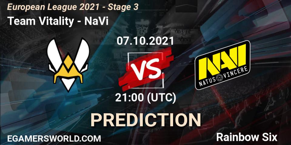 Team Vitality vs NaVi: Match Prediction. 07.10.21, Rainbow Six, European League 2021 - Stage 3