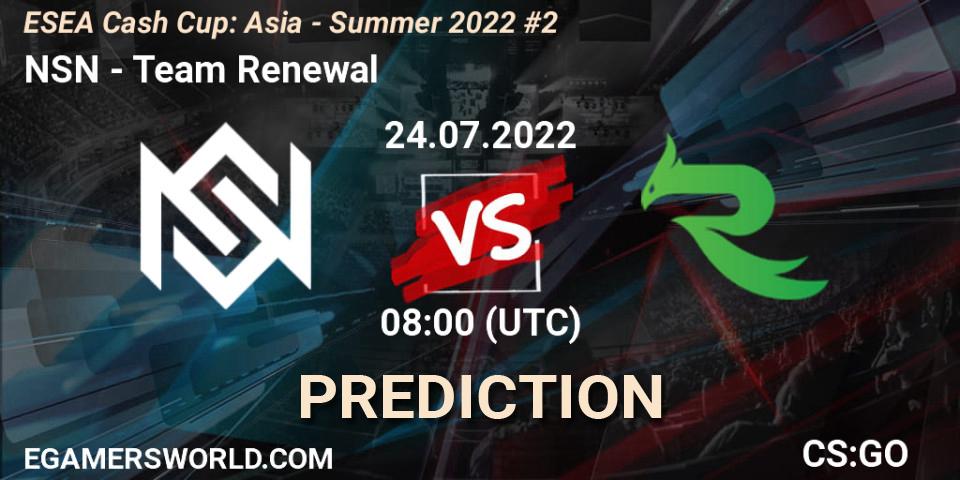 NSN vs Team Renewal: Match Prediction. 24.07.2022 at 08:00, Counter-Strike (CS2), ESEA Cash Cup: Asia - Summer 2022 #2