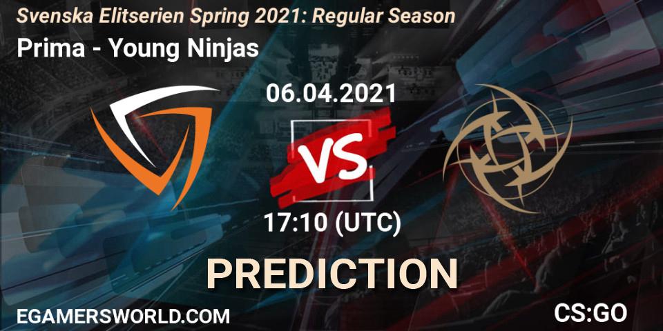 Prima vs Young Ninjas: Match Prediction. 06.04.2021 at 17:10, Counter-Strike (CS2), Svenska Elitserien Spring 2021: Regular Season