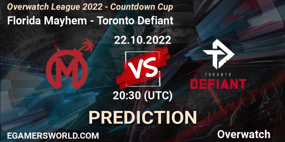 Florida Mayhem vs Toronto Defiant: Match Prediction. 22.10.2022 at 19:00, Overwatch, Overwatch League 2022 - Countdown Cup