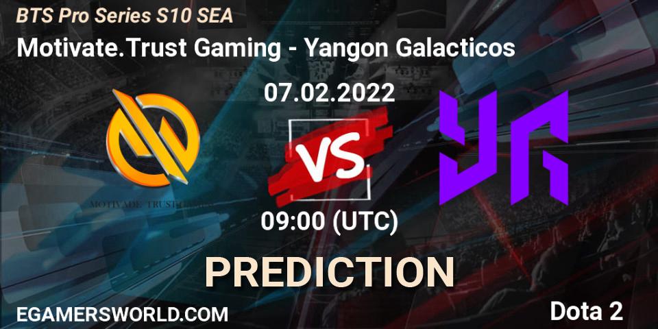 Motivate.Trust Gaming vs Yangon Galacticos: Match Prediction. 07.02.2022 at 09:03, Dota 2, BTS Pro Series Season 10: Southeast Asia