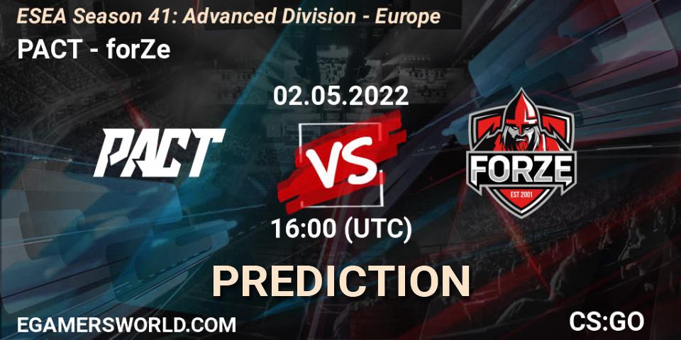 PACT vs forZe: Match Prediction. 03.06.2022 at 15:00, Counter-Strike (CS2), ESEA Season 41: Advanced Division - Europe