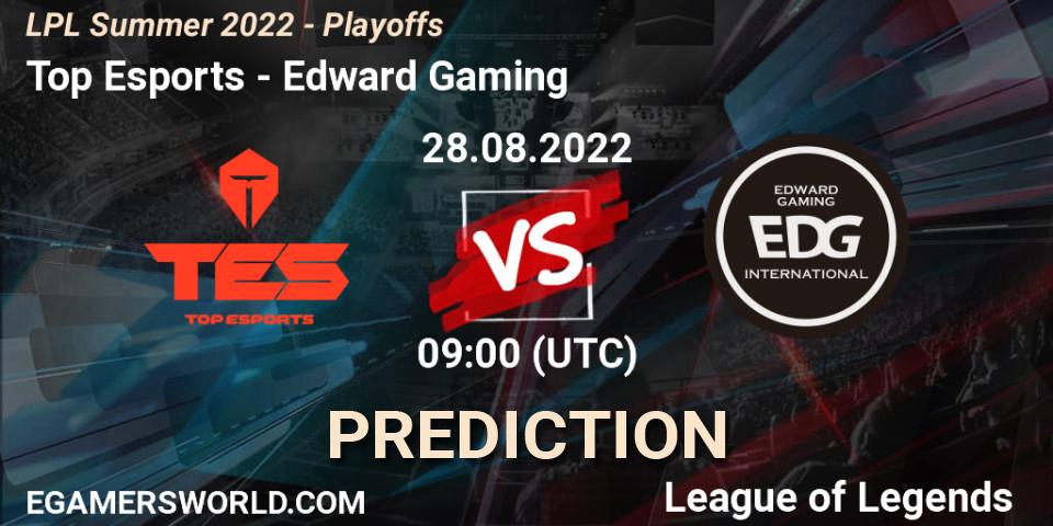 Top Esports vs Edward Gaming: Match Prediction. 28.08.2022 at 09:00, LoL, LPL Summer 2022 - Playoffs