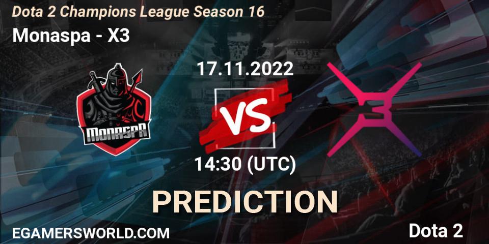 Monaspa vs X3: Match Prediction. 17.11.22, Dota 2, Dota 2 Champions League Season 16