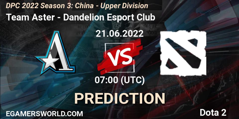 Team Aster vs Dandelion Esport Club: Match Prediction. 21.06.2022 at 06:59, Dota 2, DPC 2021/2022 China Tour 3: Division I