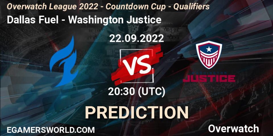 Dallas Fuel vs Washington Justice: Match Prediction. 22.09.2022 at 20:30, Overwatch, Overwatch League 2022 - Countdown Cup - Qualifiers