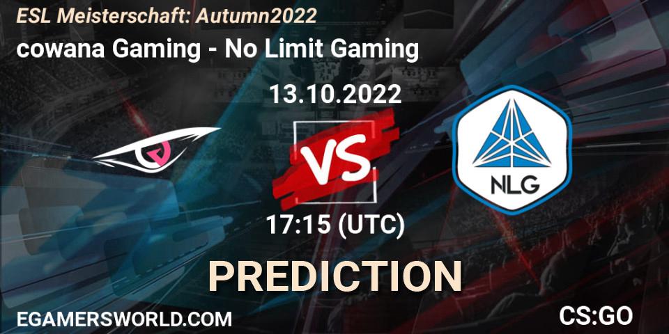 cowana Gaming vs No Limit Gaming: Match Prediction. 13.10.2022 at 17:15, Counter-Strike (CS2), ESL Meisterschaft: Autumn 2022