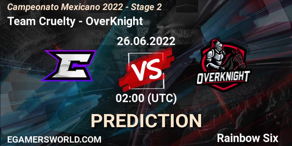 Team Cruelty vs OverKnight: Match Prediction. 26.06.2022 at 02:00, Rainbow Six, Campeonato Mexicano 2022 - Stage 2