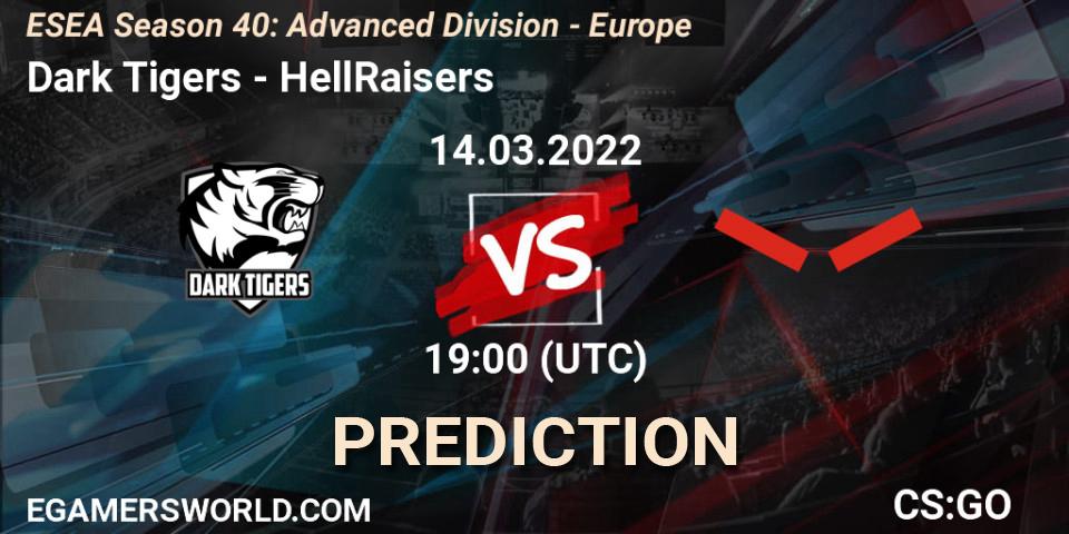 Dark Tigers vs HellRaisers: Match Prediction. 14.03.2022 at 19:00, Counter-Strike (CS2), ESEA Season 40: Advanced Division - Europe