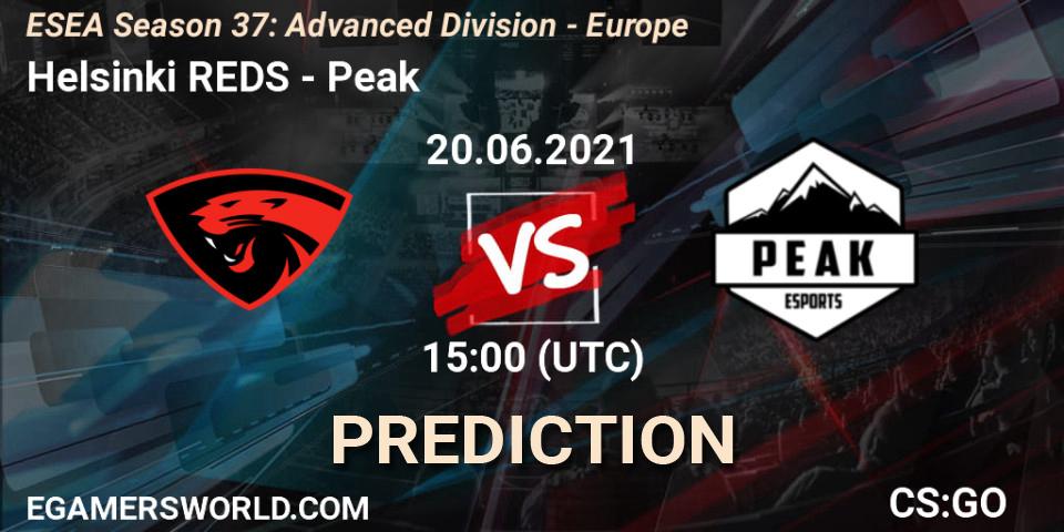 Helsinki REDS vs Peak: Match Prediction. 20.06.2021 at 15:00, Counter-Strike (CS2), ESEA Season 37: Advanced Division - Europe