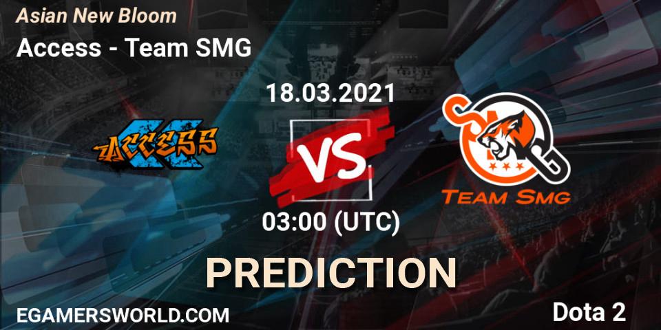 Access vs Team SMG: Match Prediction. 18.03.2021 at 03:16, Dota 2, Asian New Bloom