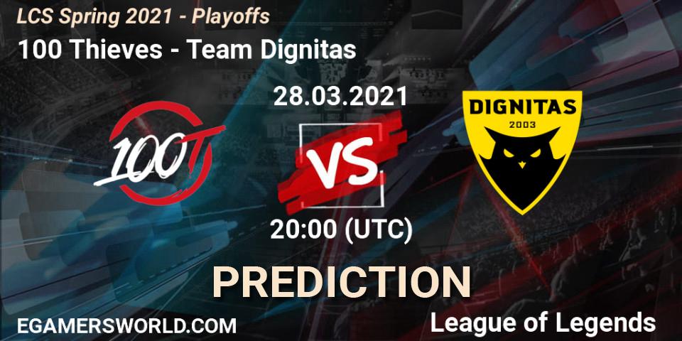 100 Thieves vs Team Dignitas: Match Prediction. 28.03.2021 at 20:00, LoL, LCS Spring 2021 - Playoffs