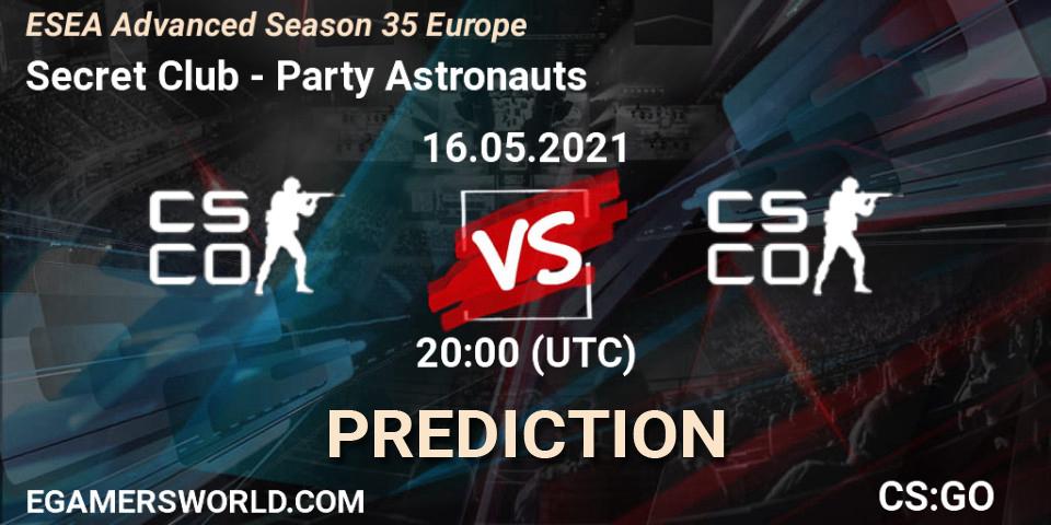 Secret Club vs Party Astronauts: Match Prediction. 16.05.2021 at 20:00, Counter-Strike (CS2), ESEA Advanced Season 35 Europe